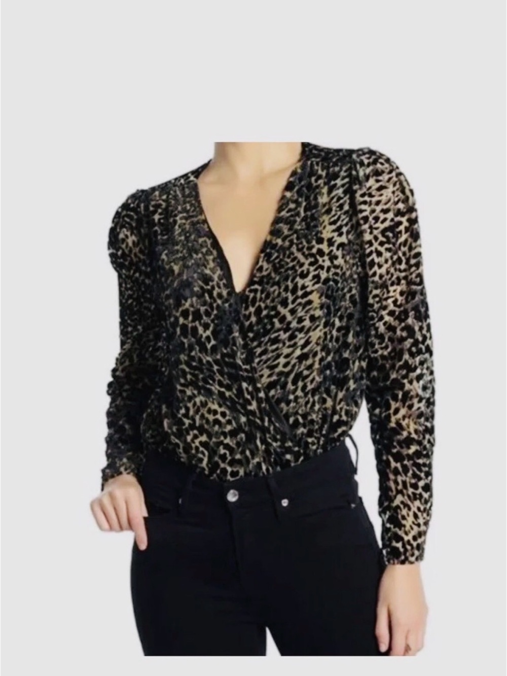Astr Leopard-Print Surplice Bodysuit - Black & Tan